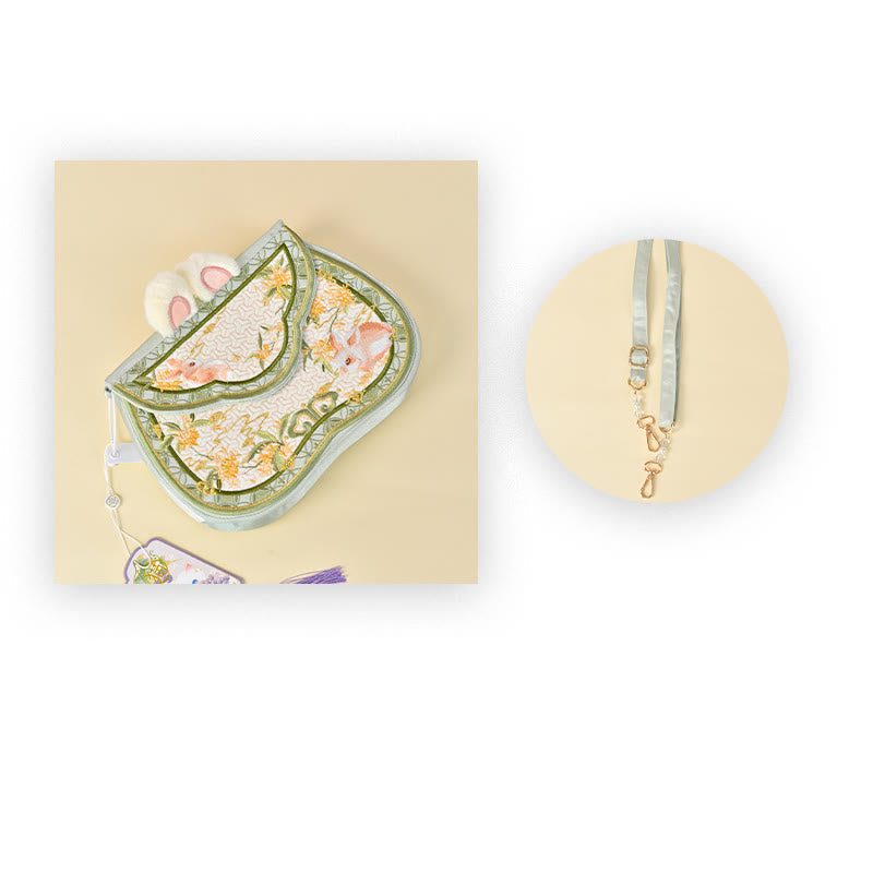 Sac bandoulière brodé lapin Osmanthus avec chaîne en perles