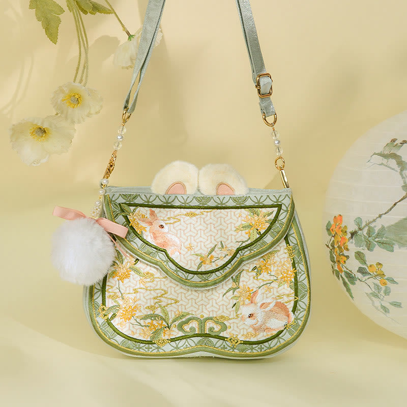 Sac bandoulière brodé lapin Osmanthus avec chaîne en perles
