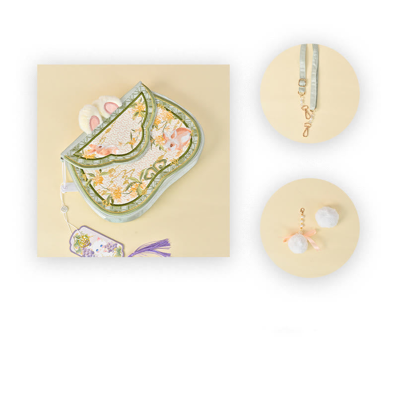 Sac bandoulière brodé lapin Osmanthus avec chaîne en perles