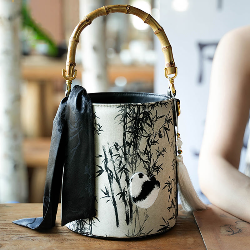 Sac bandoulière brodé Panda Bambou Pie 16x16x18cm