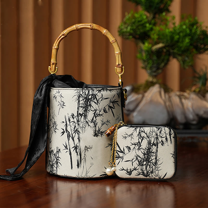 Sac bandoulière brodé Panda Bambou Pie 16x16x18cm