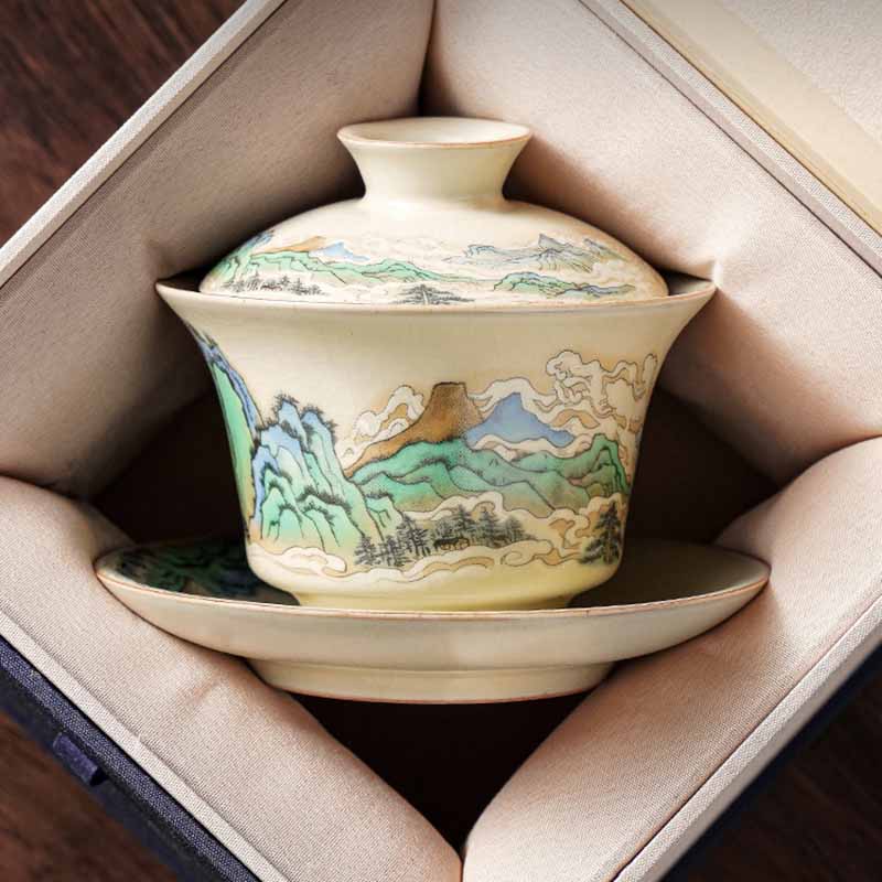 Tasse à thé zen Panorama en céramique Gaiwan 12 cm avec couvercle