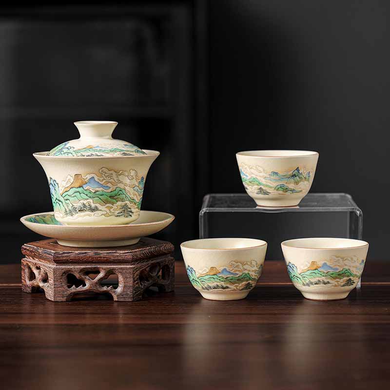 Tasse à thé zen Panorama en céramique Gaiwan 12 cm avec couvercle