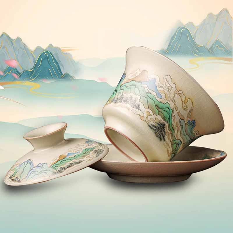 Tasse à thé zen Panorama en céramique Gaiwan 12 cm avec couvercle