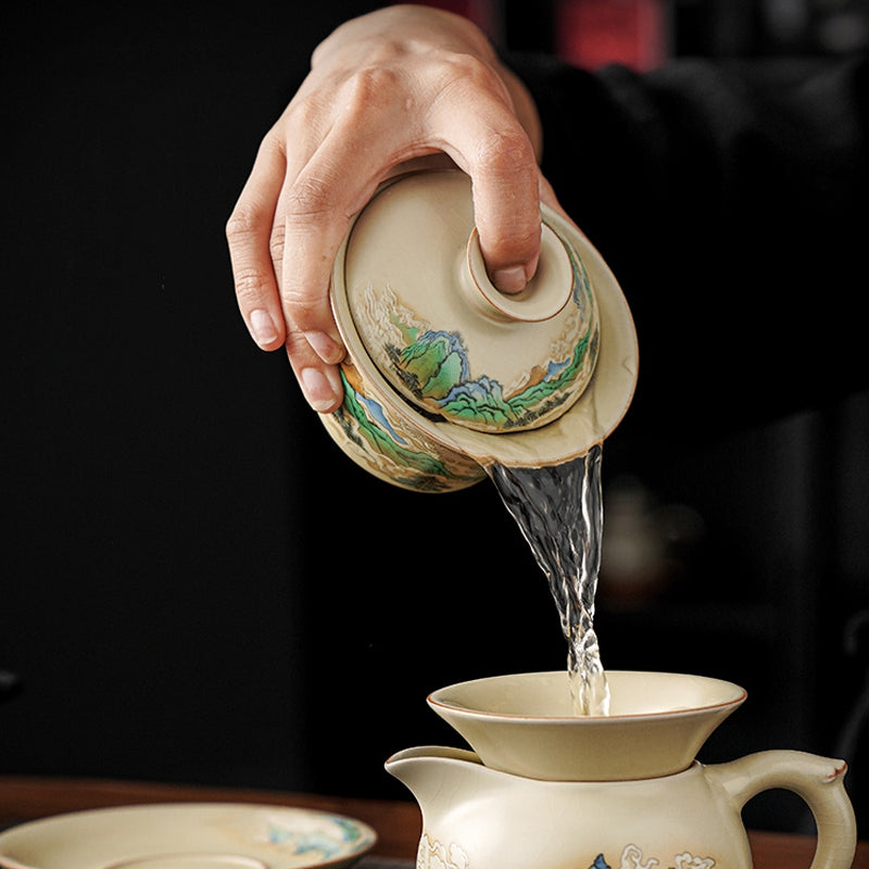 Tasse à thé zen Panorama en céramique Gaiwan 12 cm avec couvercle