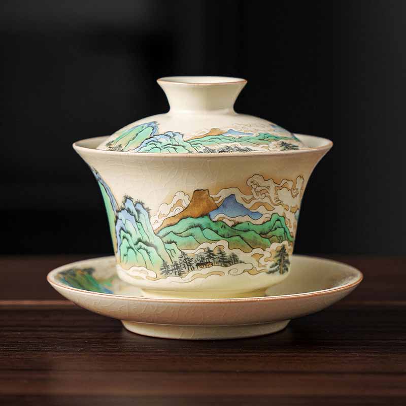 Tasse à thé zen Panorama en céramique Gaiwan 12 cm avec couvercle
