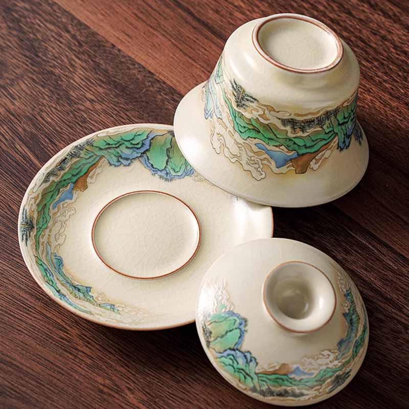 Tasse à thé zen Panorama en céramique Gaiwan 12 cm avec couvercle