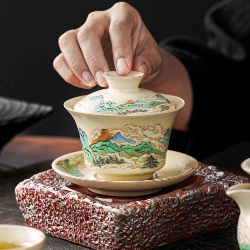Tasse à thé zen Panorama en céramique Gaiwan 12 cm avec couvercle