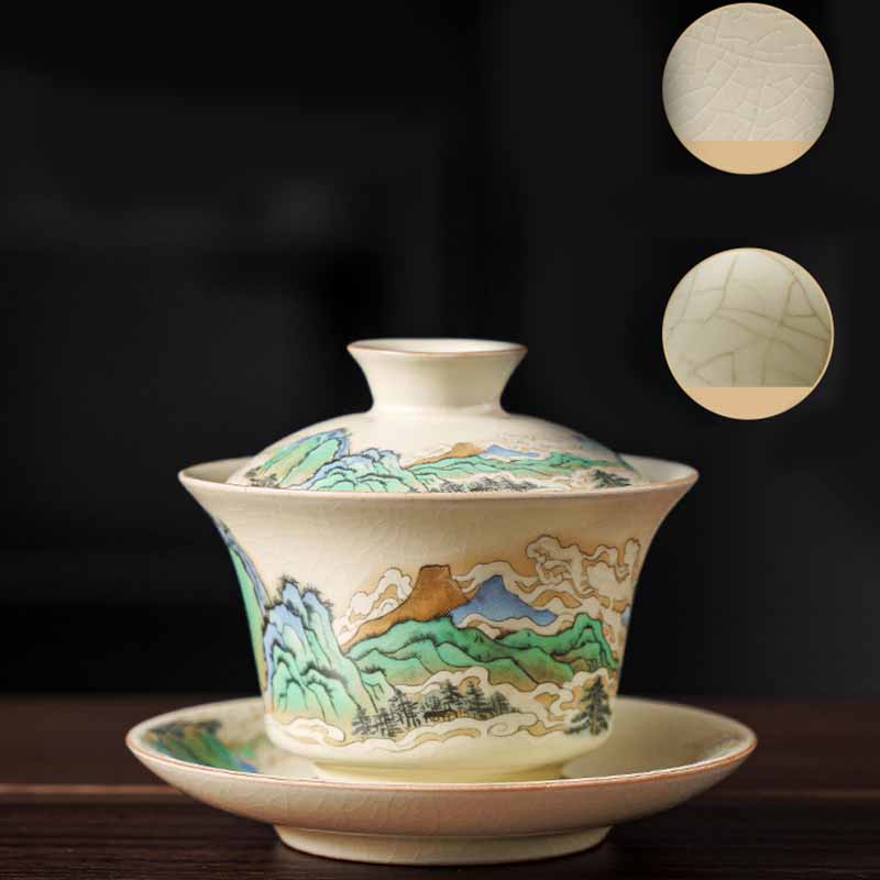 Tasse à thé zen Panorama en céramique Gaiwan 12 cm avec couvercle
