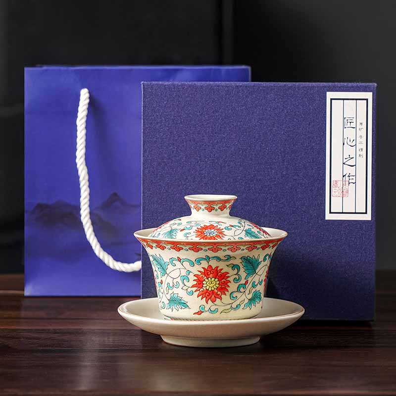 Tasse à thé zen Panorama en céramique Gaiwan 12 cm avec couvercle
