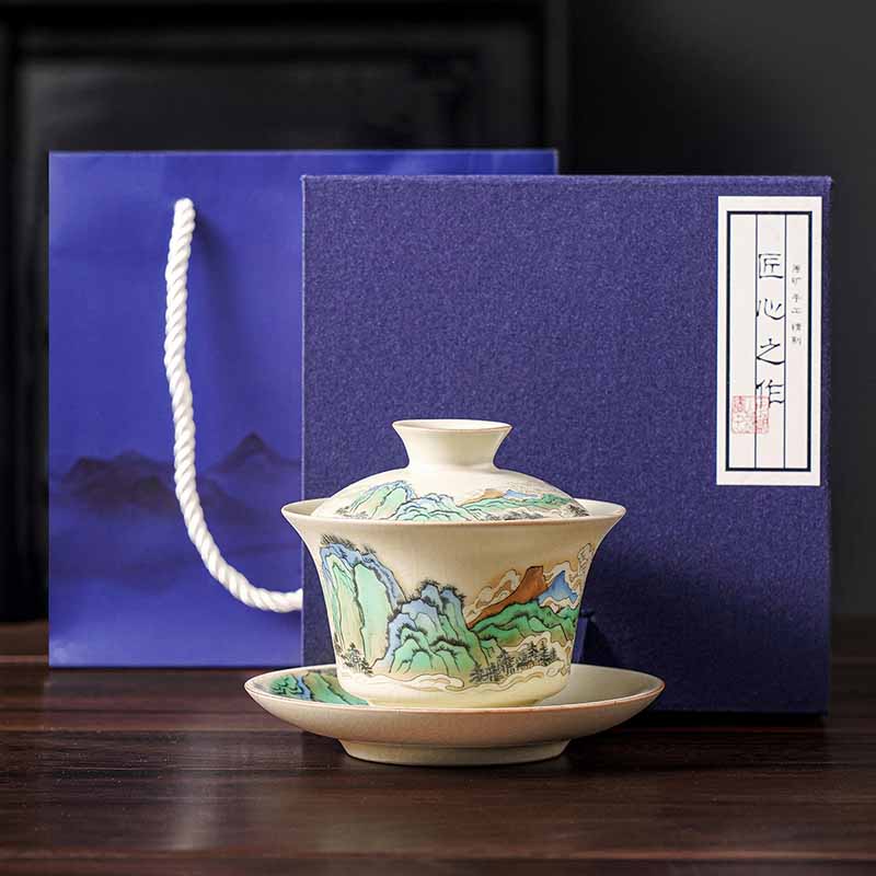 Tasse à thé zen Panorama en céramique Gaiwan 12 cm avec couvercle