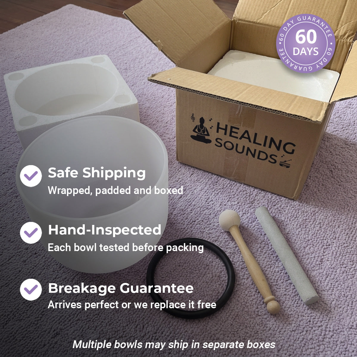 Pastel Crystal Singing Bowl Set for Meditation - Packaging