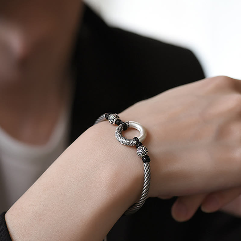 Bracelet spirituel en argent sterling 999 avec boucle de paix pour la fortune