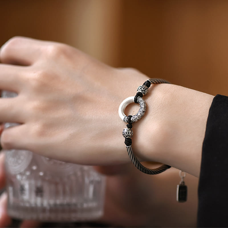 Bracelet spirituel en argent sterling 999 avec boucle de paix pour la fortune