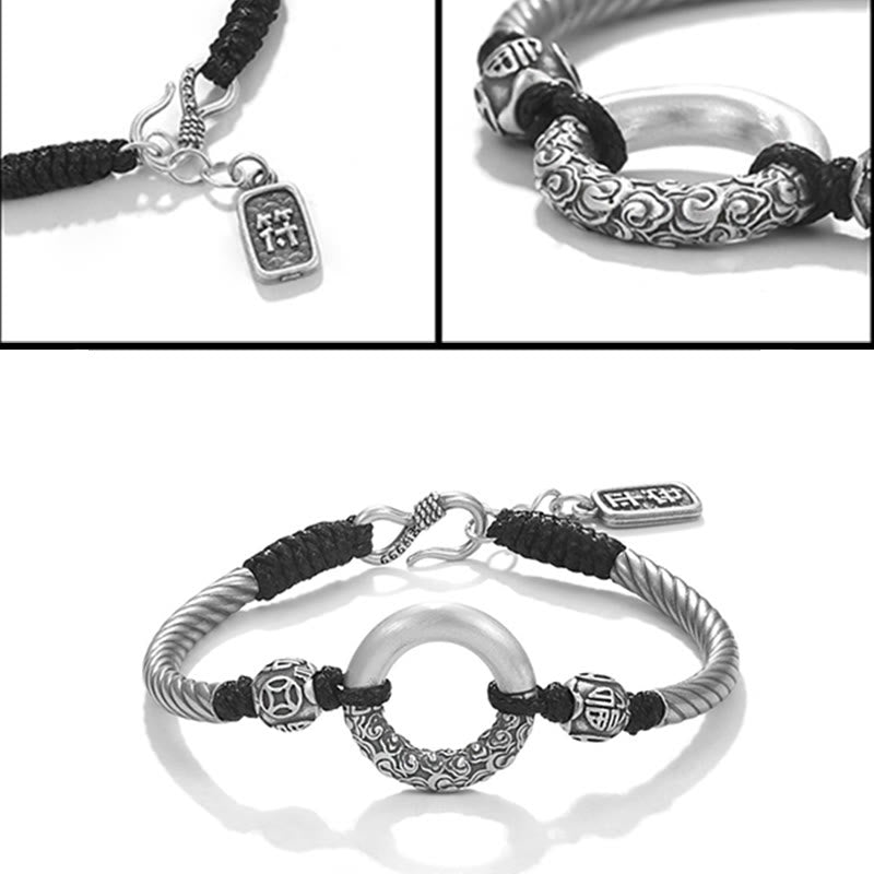 Bracelet spirituel en argent sterling 999 avec boucle de paix pour la fortune