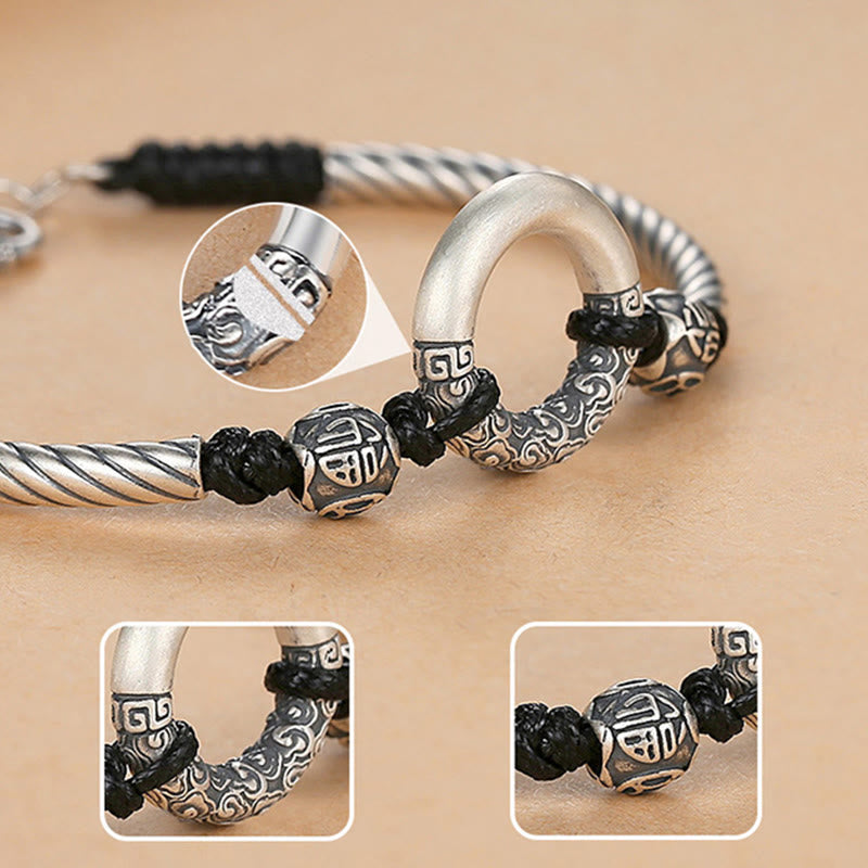 Bracelet spirituel en argent sterling 999 avec boucle de paix pour la fortune