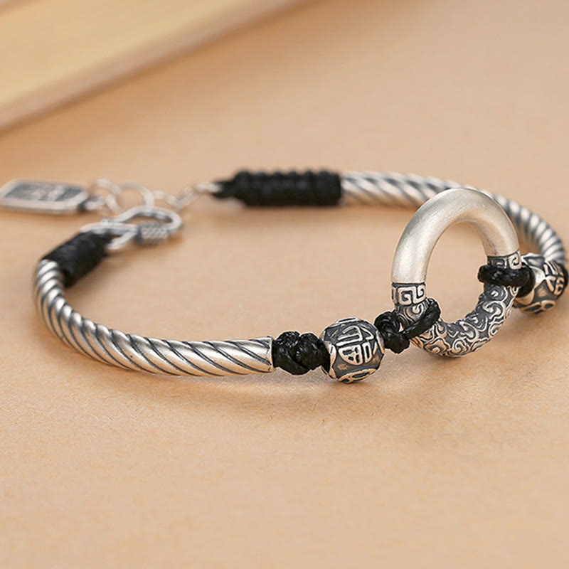 Bracelet spirituel en argent sterling 999 avec boucle de paix pour la fortune