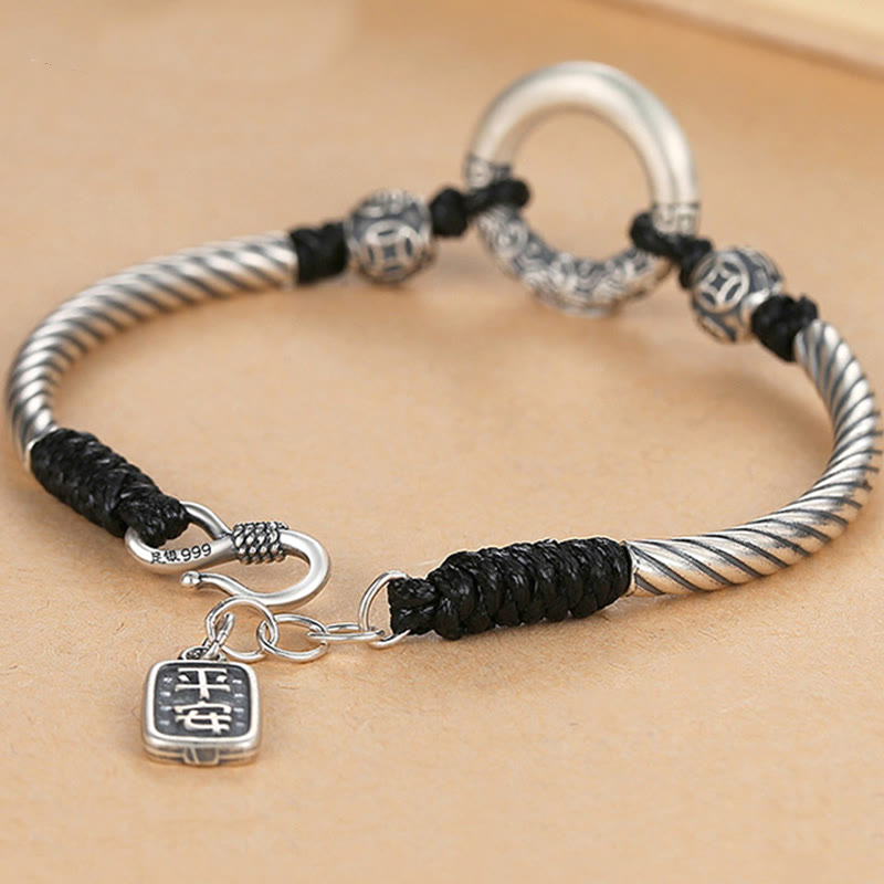Bracelet spirituel en argent sterling 999 avec boucle de paix pour la fortune