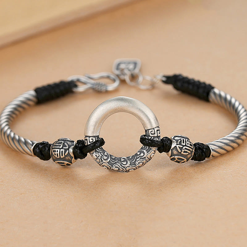 Bracelet spirituel en argent sterling 999 avec boucle de paix pour la fortune