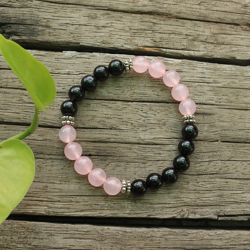 Bracelet Harmonie Paisible Onyx &amp; Quartz Rose
