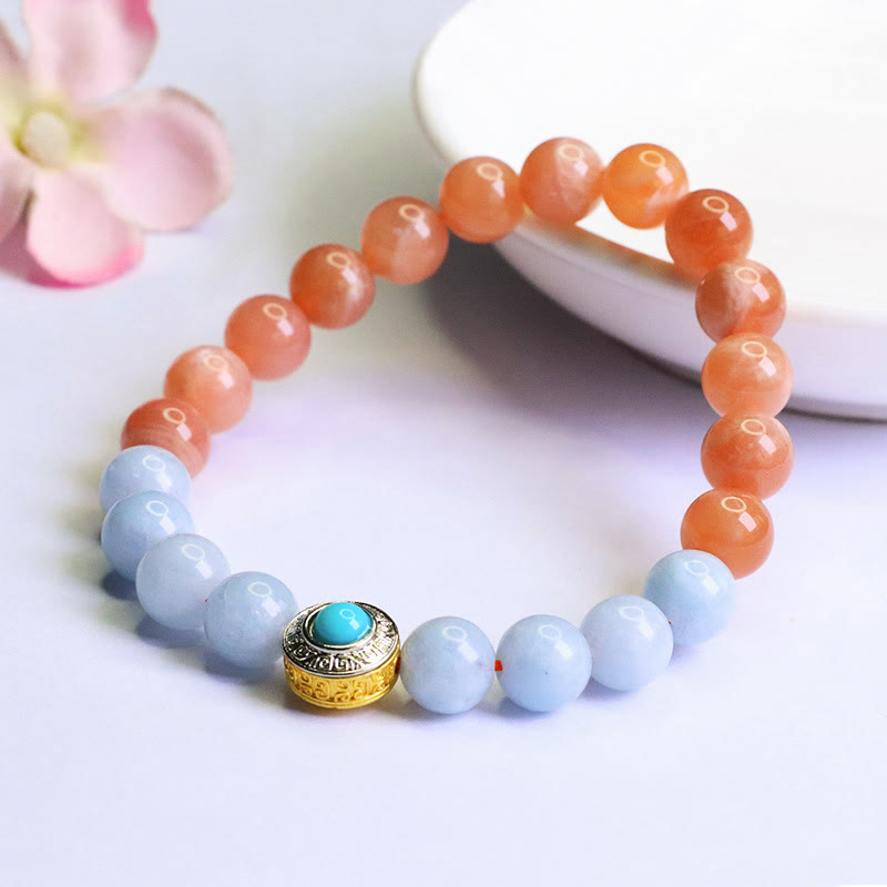 Bracelet de méditation en pierre de lune pêche 0,8 cm pour femme