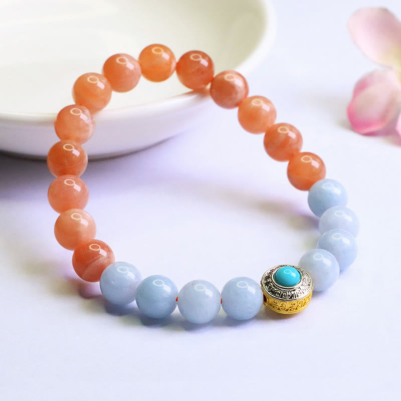 Bracelet de méditation en pierre de lune pêche 0,8 cm pour femme