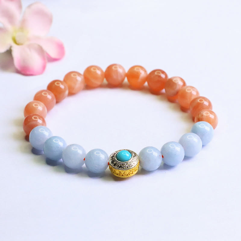 Bracelet de méditation en pierre de lune pêche 0,8 cm pour femme