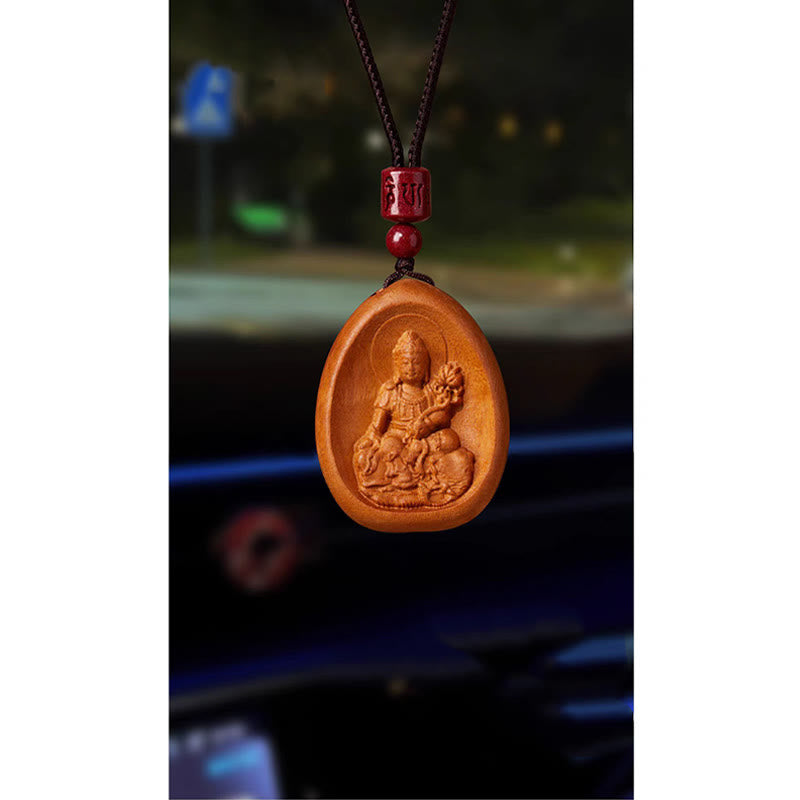 Collier en bois de pêcher avec pendentif Om Mani Padme Hum et signe du zodiaque chinois