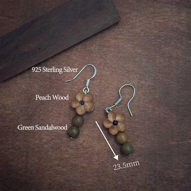 Boucles d'oreilles en bois de pêcher et bois de santal vert