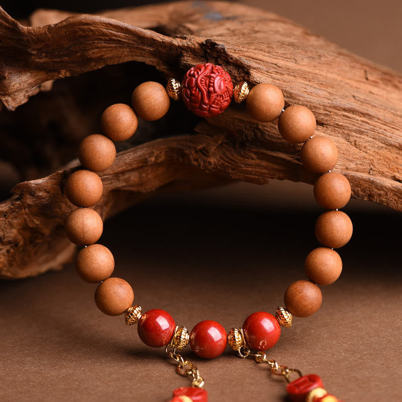 Bracelet Pixiu en bois de pêcher pour la richesse et la protection, perles de 8 mm
