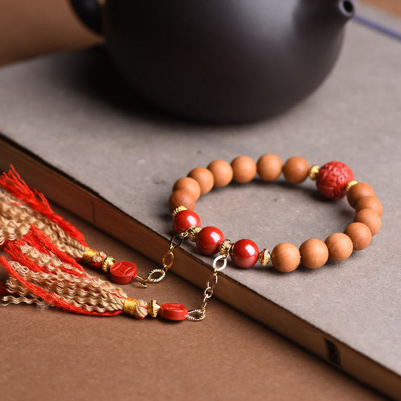 Bracelet Pixiu en bois de pêcher pour la richesse et la protection, perles de 8 mm