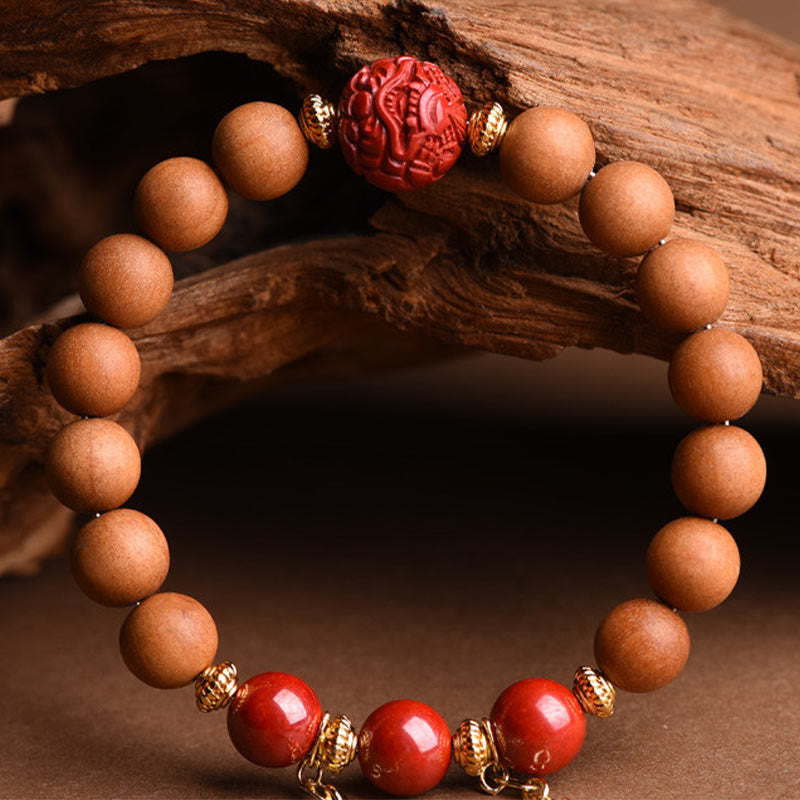 Bracelet Pixiu en bois de pêcher pour la richesse et la protection, perles de 8 mm