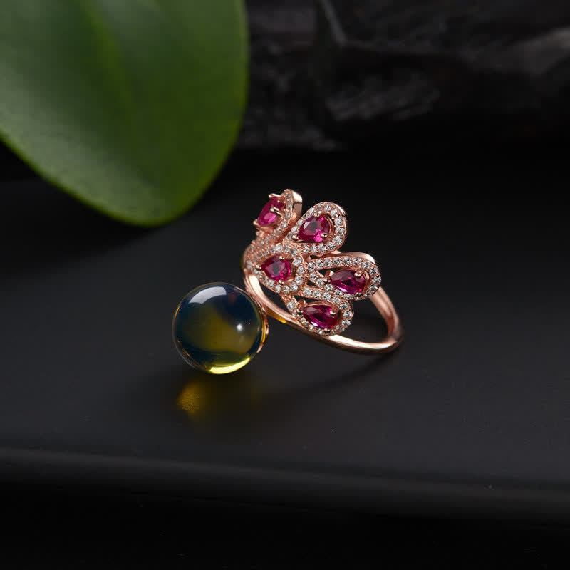 Collier et bague porte-bonheur en ambre paon | Sons de guérison