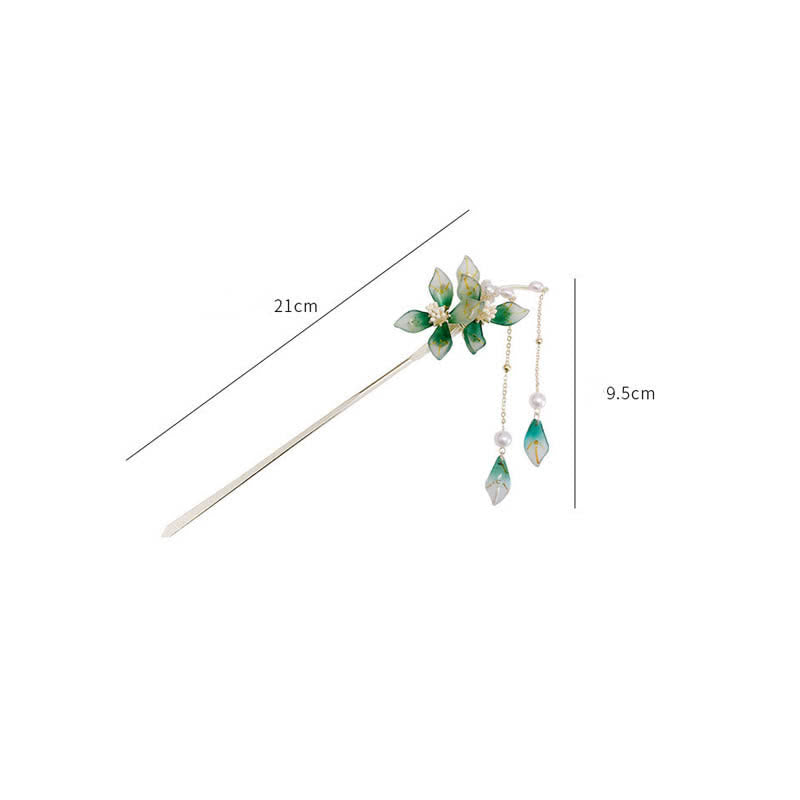 Épingle à cheveux à pompon en forme de fleur et de feuille de perle pour le calme et la richesse
