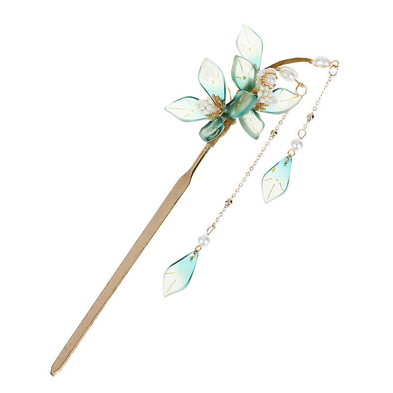 Épingle à cheveux à pompon en forme de fleur et de feuille de perle pour le calme et la richesse