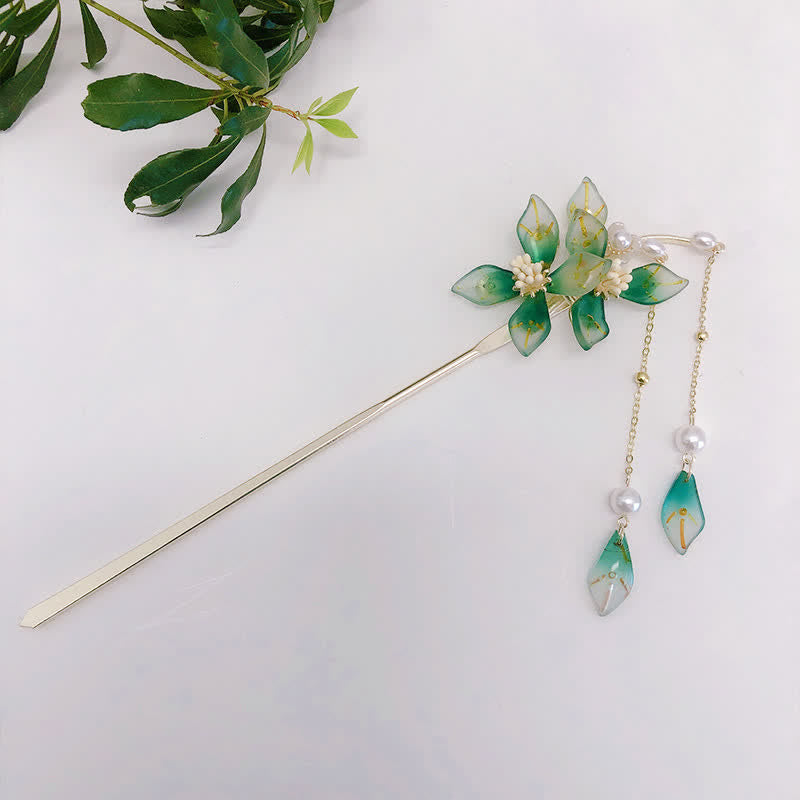 Épingle à cheveux à pompon en forme de fleur et de feuille de perle pour le calme et la richesse