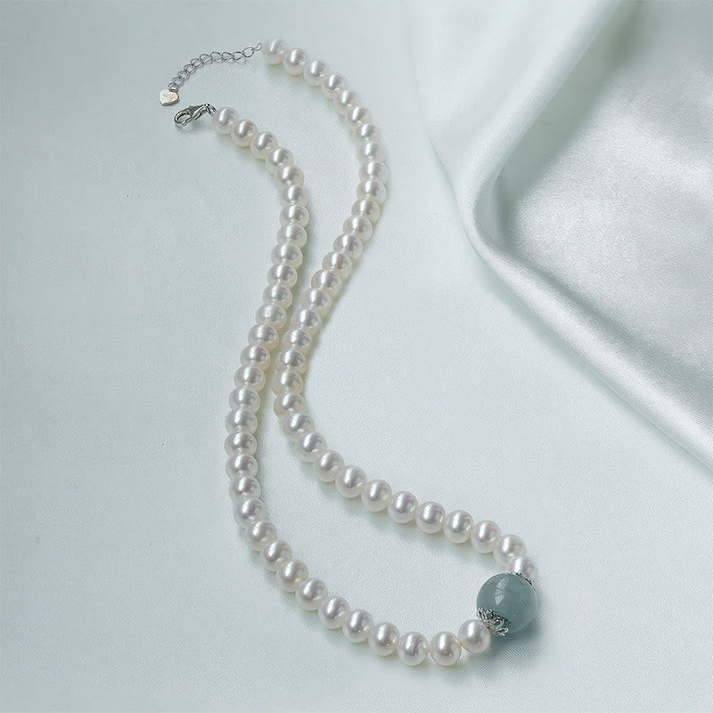 Collier et bracelet en perles de jade Hetian et aigue-marine 42 cm