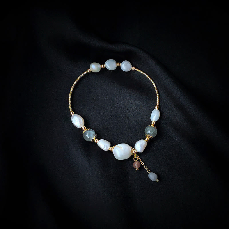 Bracelet Optimisme en Pierre de Lune Perlée avec Perles de Quartz Fraise