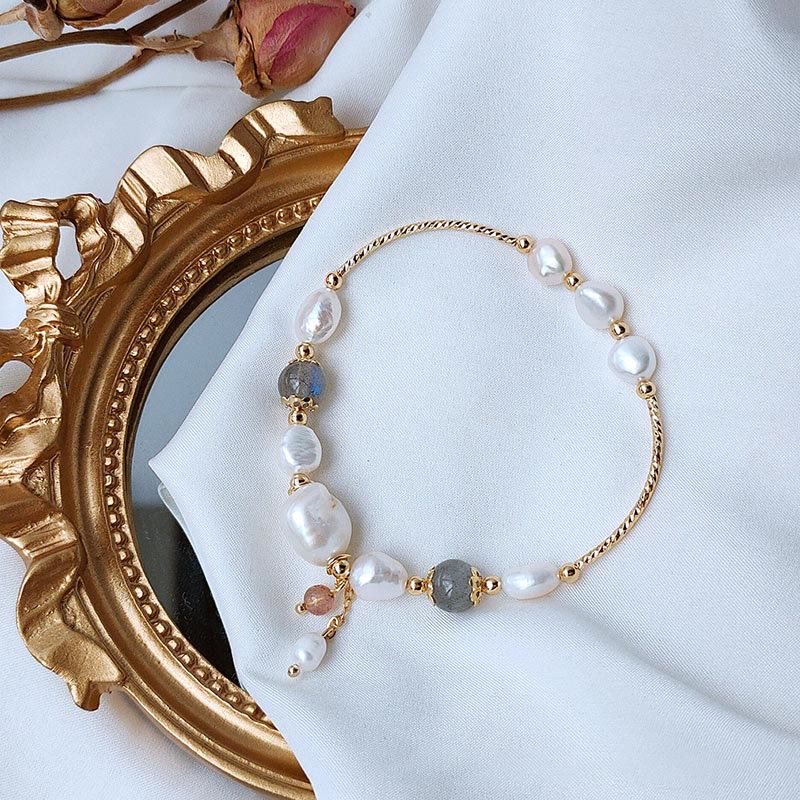 Bracelet Optimisme en Pierre de Lune Perlée avec Perles de Quartz Fraise