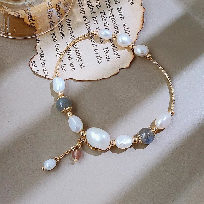 Bracelet Optimisme en Pierre de Lune Perlée avec Perles de Quartz Fraise