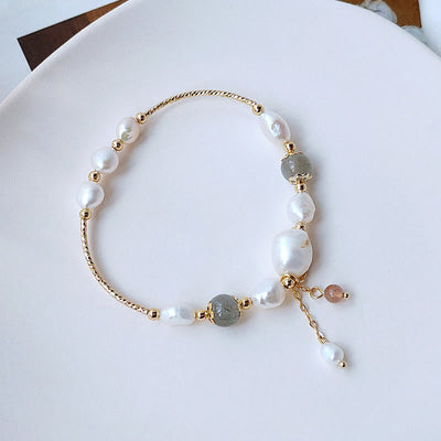 Bracelet Optimisme en Pierre de Lune Perlée avec Perles de Quartz Fraise