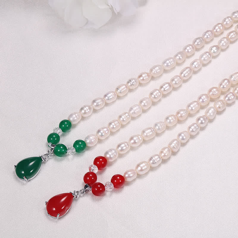 Collier de perles en forme de goutte d'eau 44 cm pour le calme et la paix