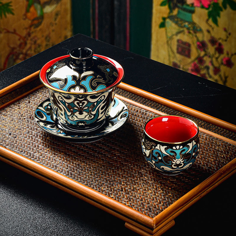 Ensemble de tasses à thé Gaiwan en céramique, motif masque d'opéra de Pékin, 125 ml