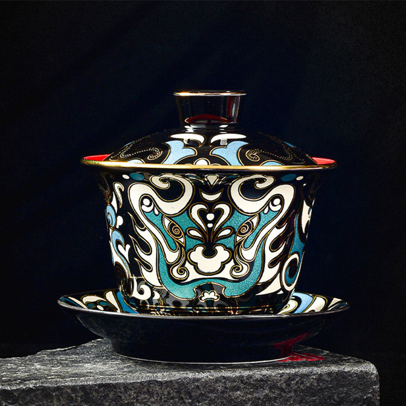 Ensemble de tasses à thé Gaiwan en céramique, motif masque d'opéra de Pékin, 125 ml