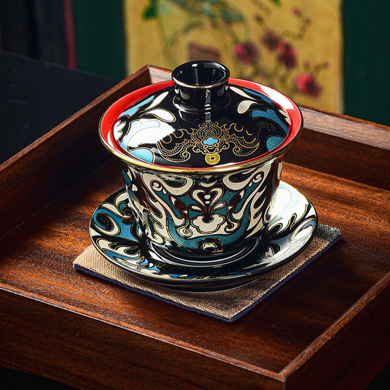 Ensemble de tasses à thé Gaiwan en céramique, motif masque d'opéra de Pékin, 125 ml