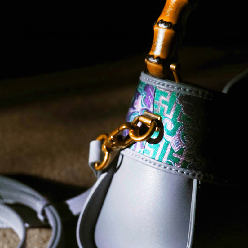 Sac bandoulière à poignée en bambou Peony en brocart de soie Song