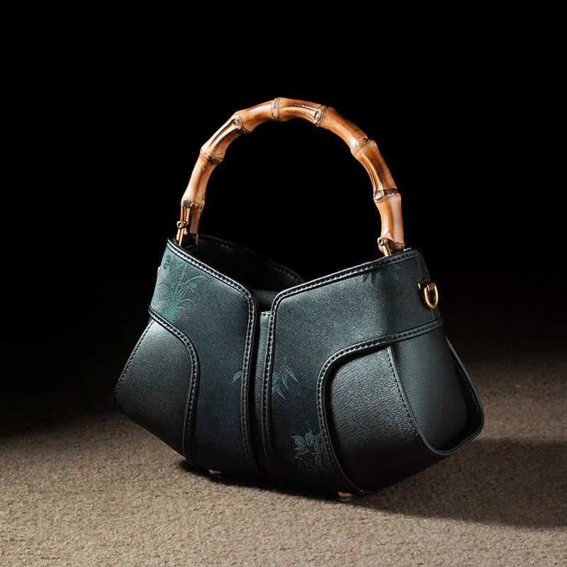 Sac bandoulière à poignée en bambou Peony en brocart de soie Song