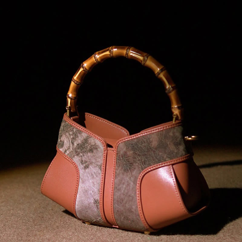 Sac bandoulière à poignée en bambou Peony en brocart de soie Song