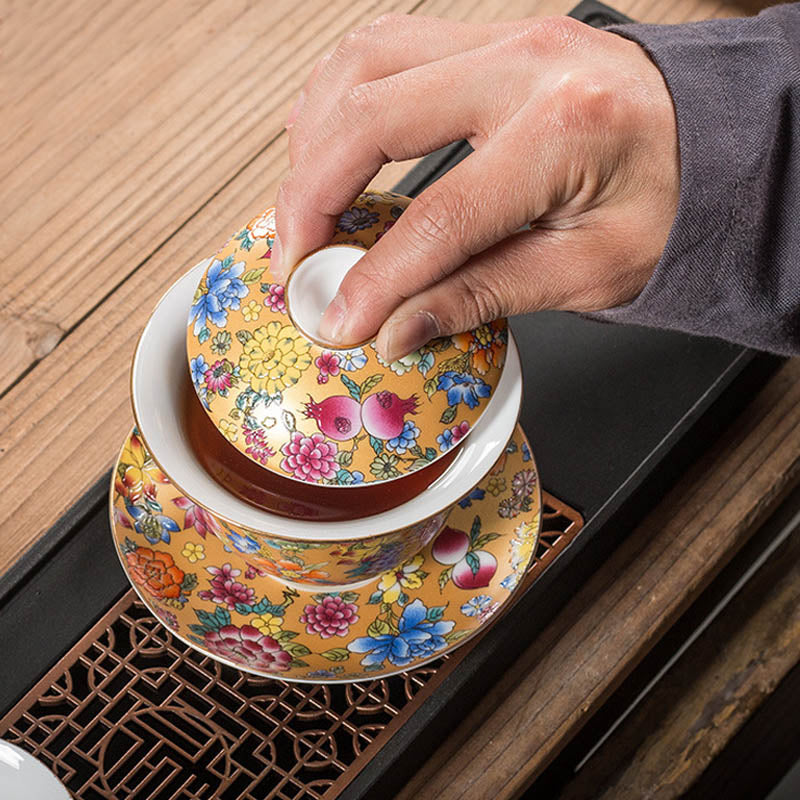 Tasse à thé Gaiwan Sancai en céramique pivoine 9,5 cm Méditation