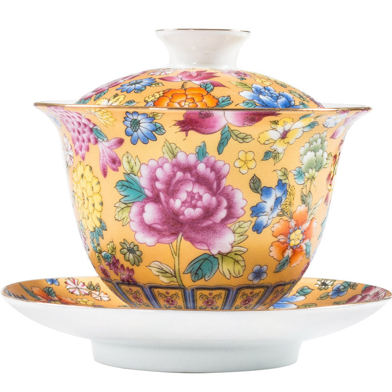 Tasse à thé Gaiwan Sancai en céramique pivoine 9,5 cm Méditation